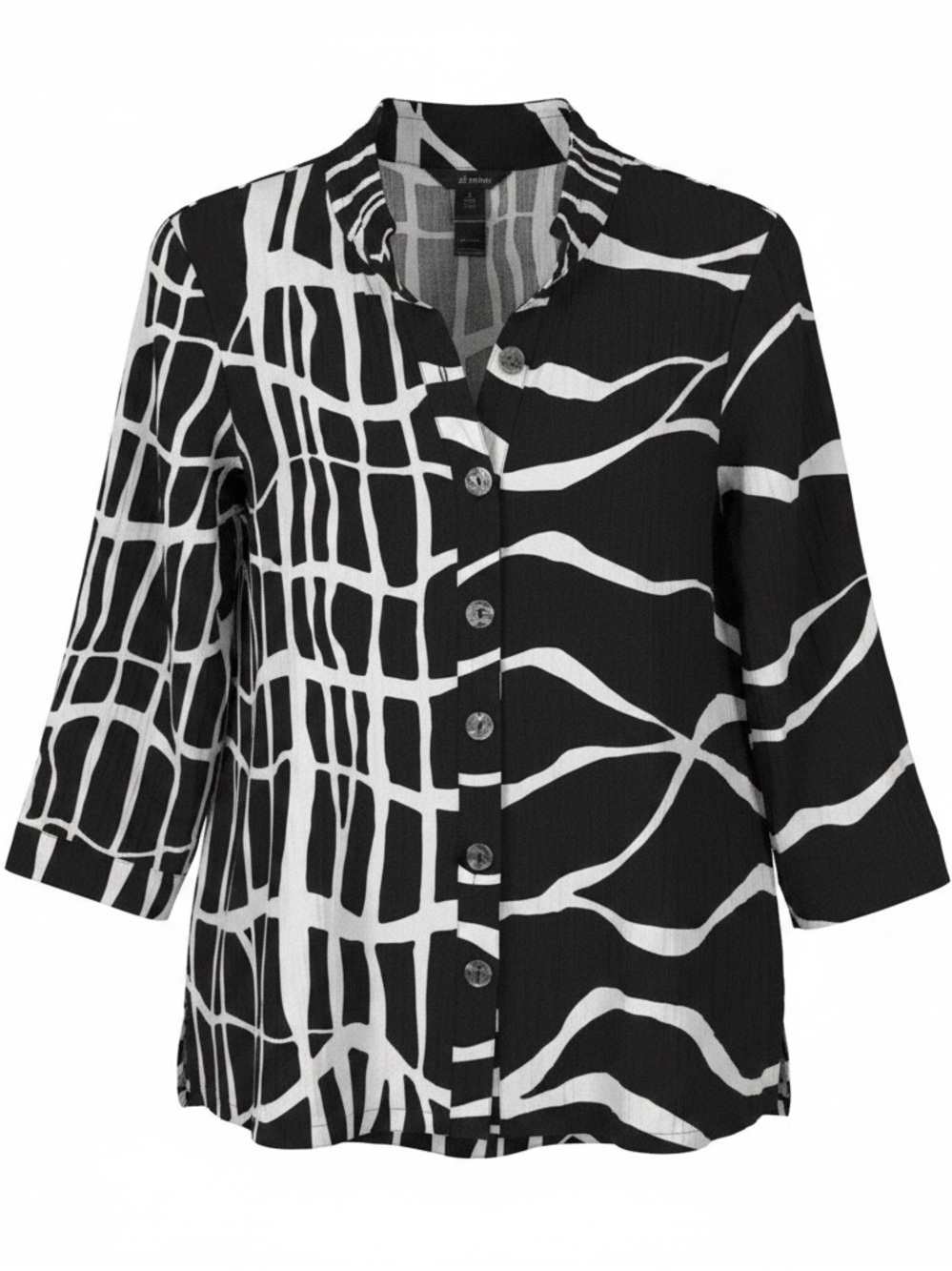 Ali Miles Black White Rayon Nylon A-line Tunic 3/4 Sleeve Top L